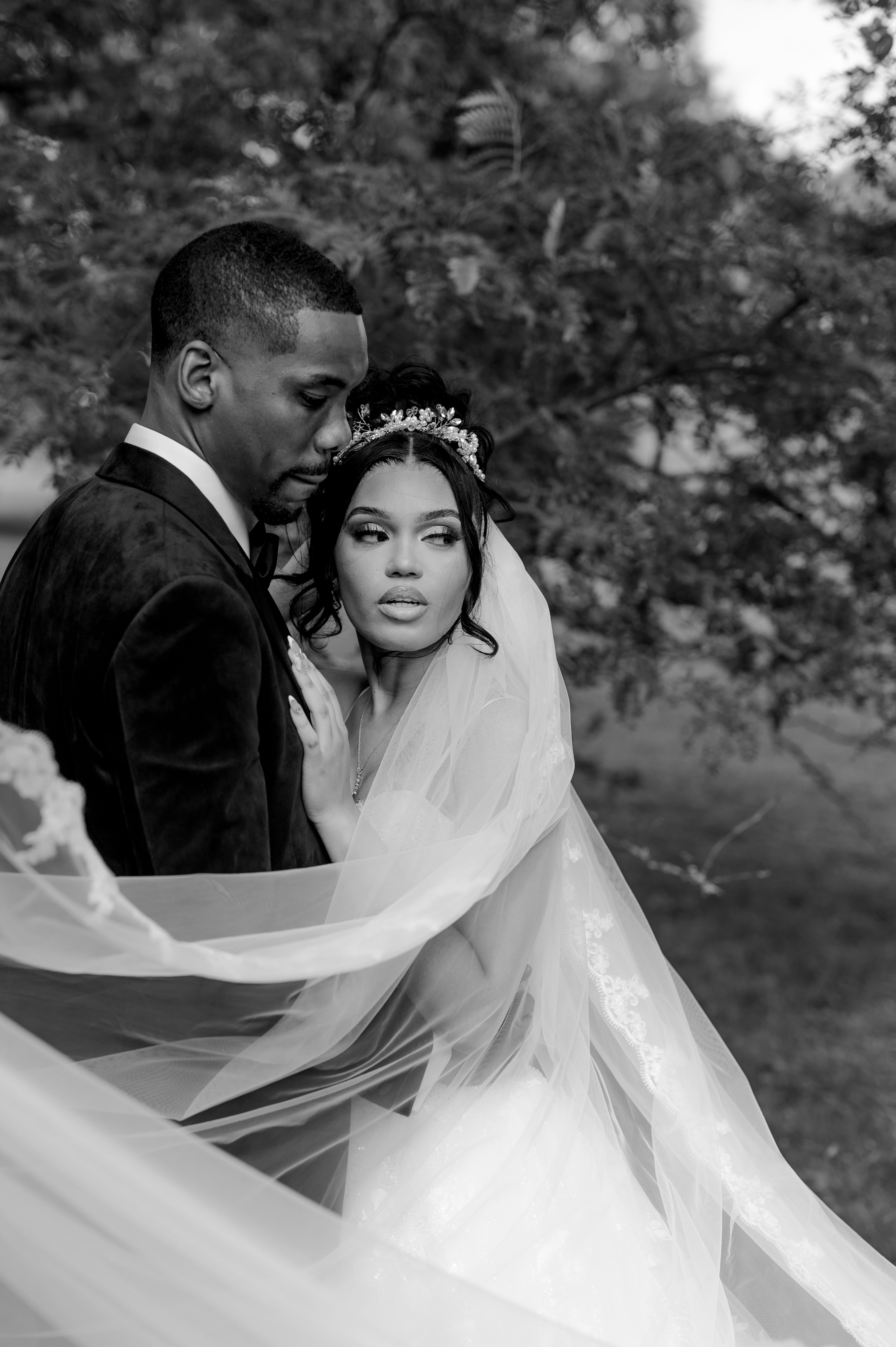 Editorial bridal portrait — veil and profile